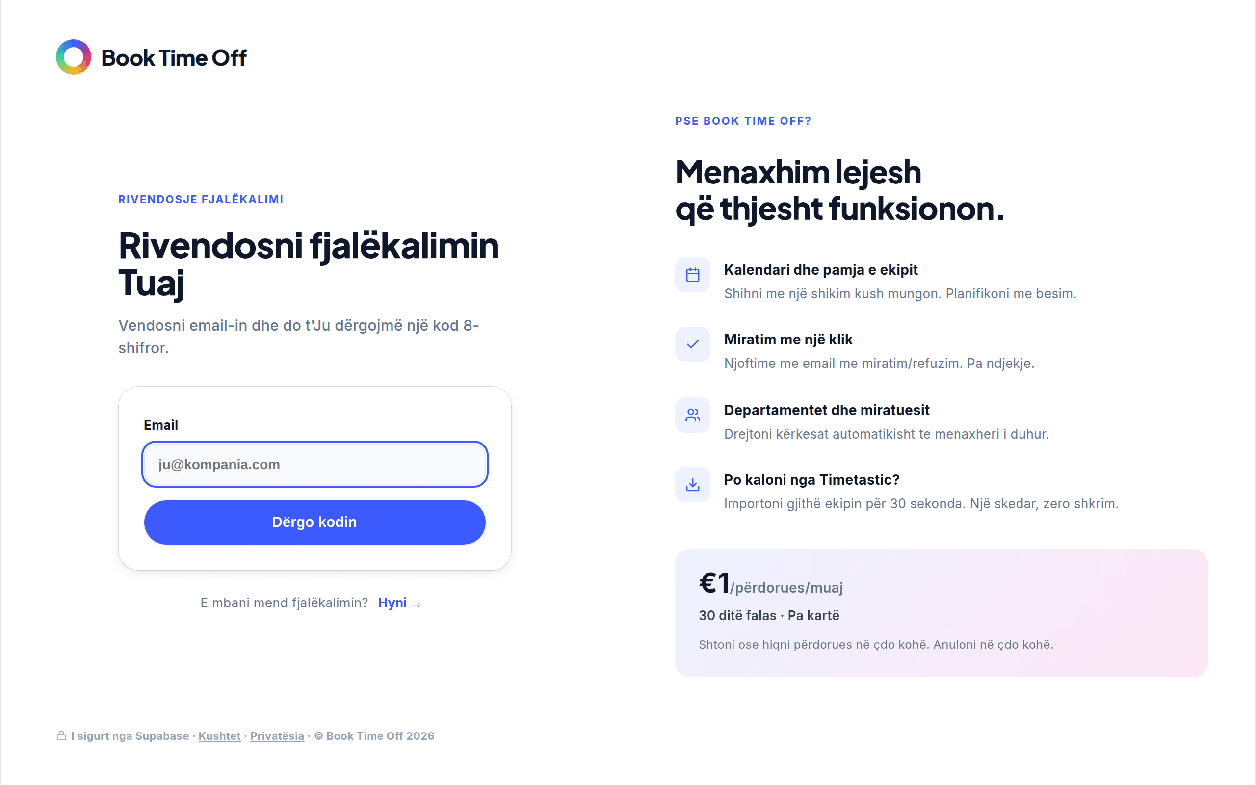 Ekrani Reset your password me një fushë emaili dhe butonin Send code