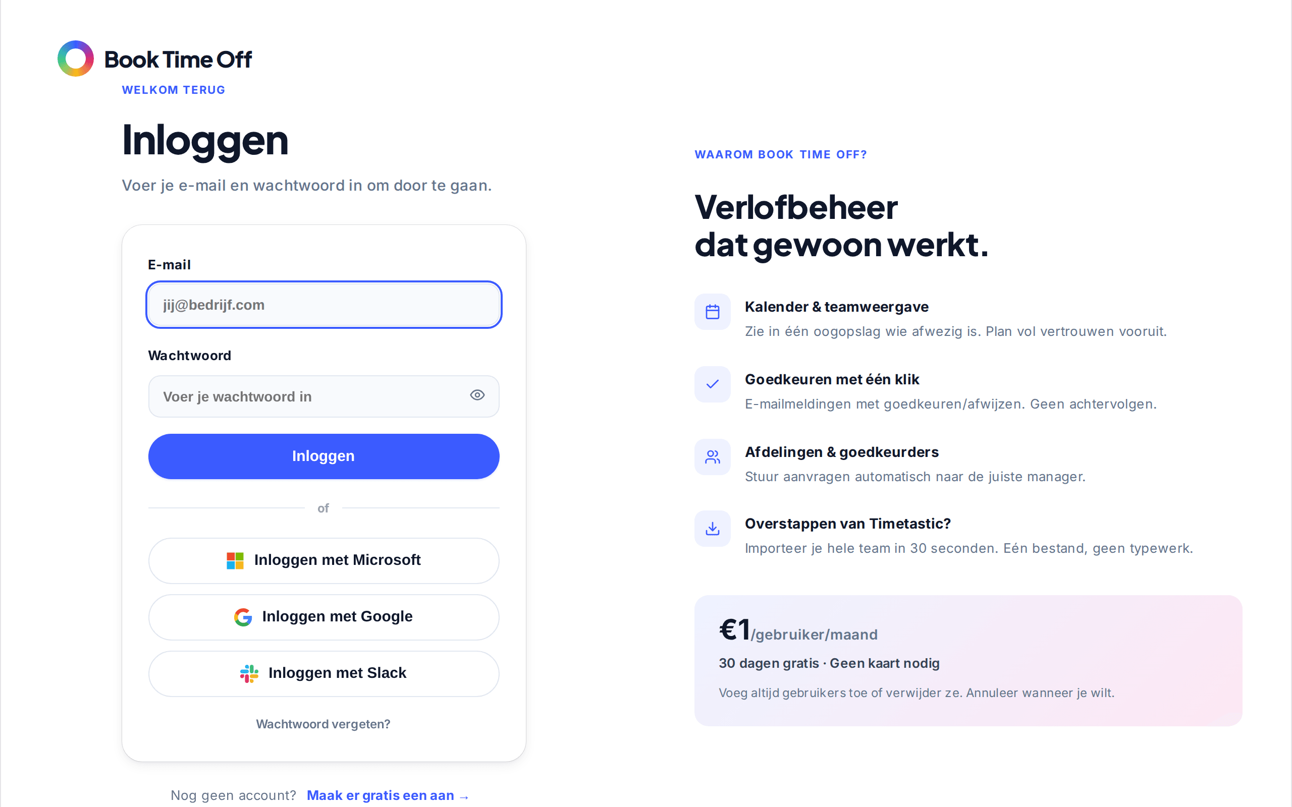 Het aanmeldscherm met e-mail, wachtwoord en een knop Aanmelden met Microsoft