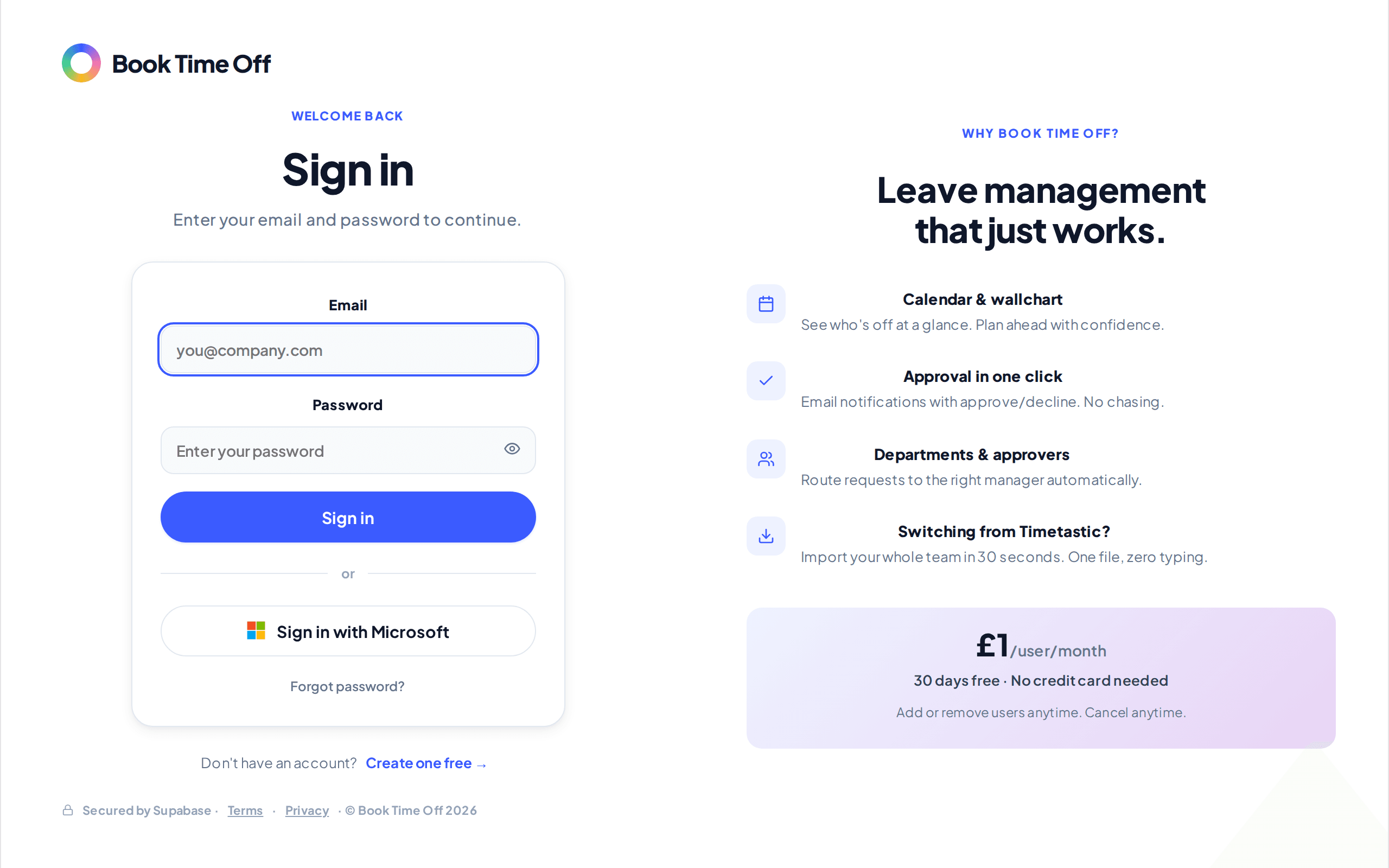 The sign-in screen with email, password and a Sign in with Microsoft button