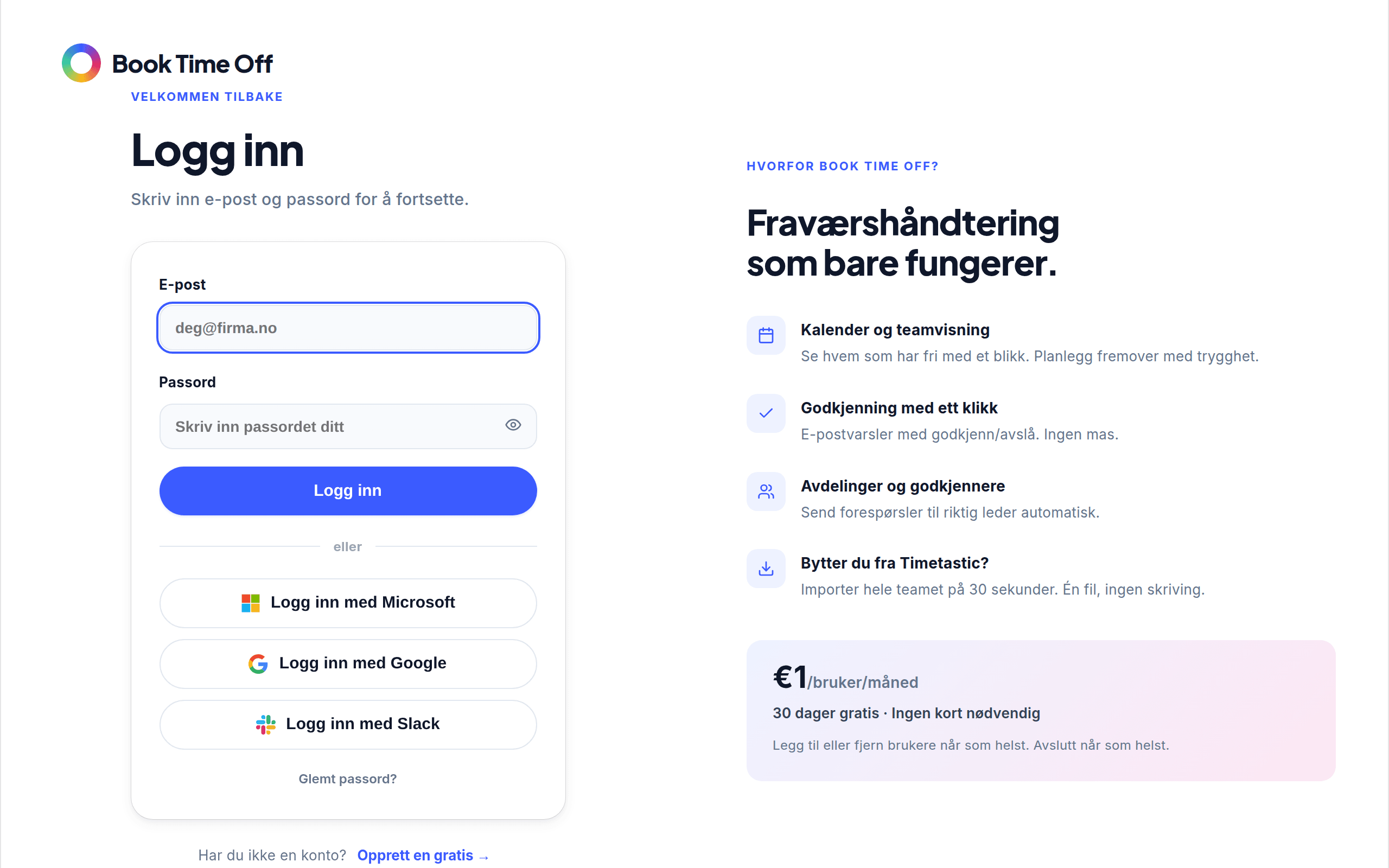 Innloggingsskjermen med e-post, passord og en Sign in with Microsoft-knapp