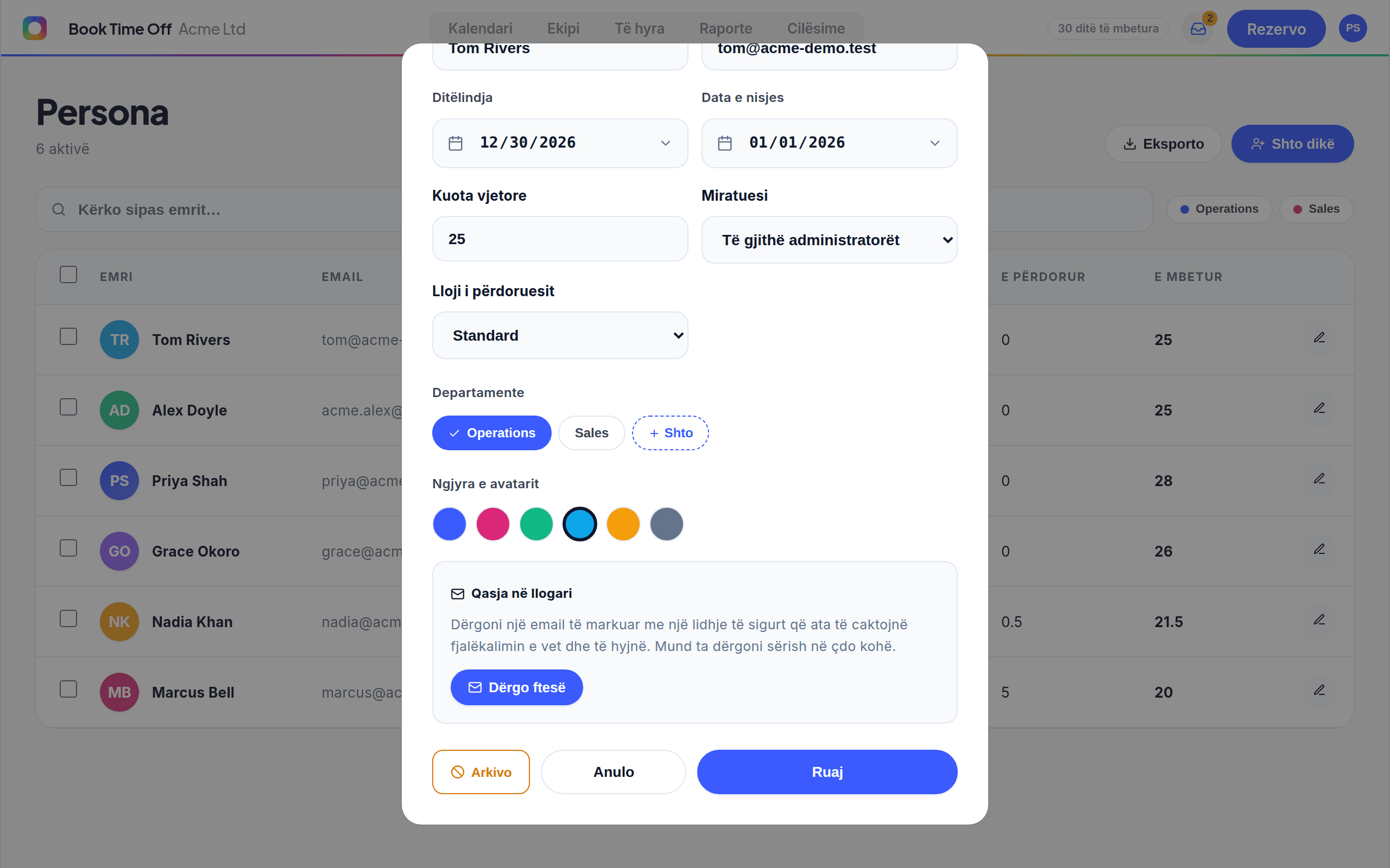 Paneli i anëtarit që tregon seksionin Account access dhe një buton Send invite